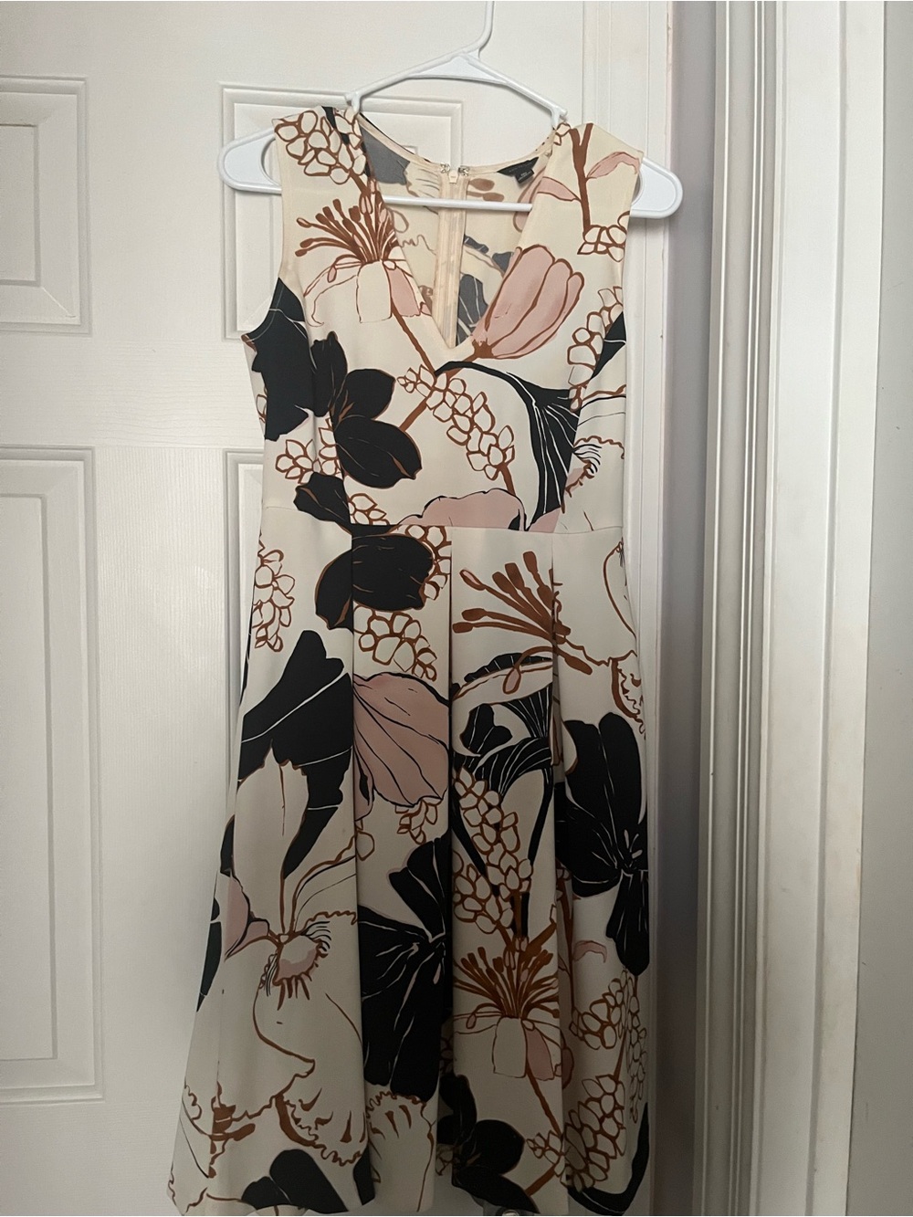 Sleeveless Cream Floral Fit-and-Flare Dress